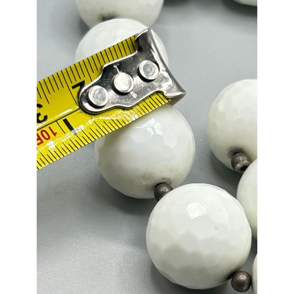 White Glass Beads Necklace Oversized Beads Unusual Signed Sterling Silver Clasp - Picture 8 of 9